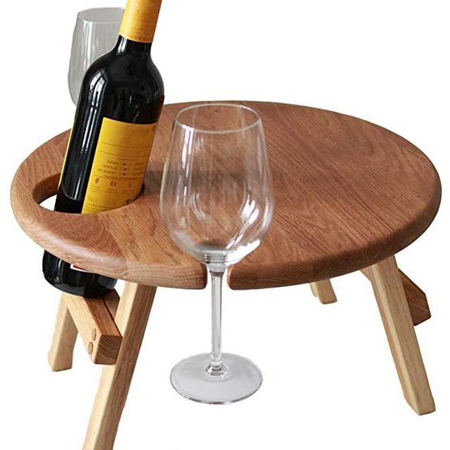 Oak Handmade Folding Table Bed Portable Wine,for Sofa, Bed and Picnic - for Wine Glasses Mini Small Table for Outdoors, Romantic Dinners, Beach, Camping Best Oak Wood Foldable Legs Desk Snack Tray