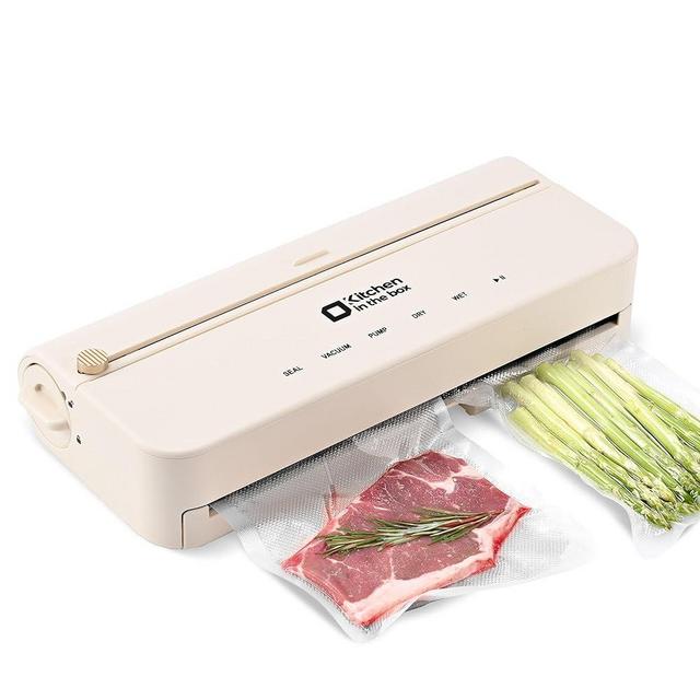 Kitchen in the box Smart Vacuum Sealer Machine with Bag & Cutter, One-Touch Food Sealing System with External Vacuum for All Preservation Needs, Includes 5M Bag Rolls, Beige