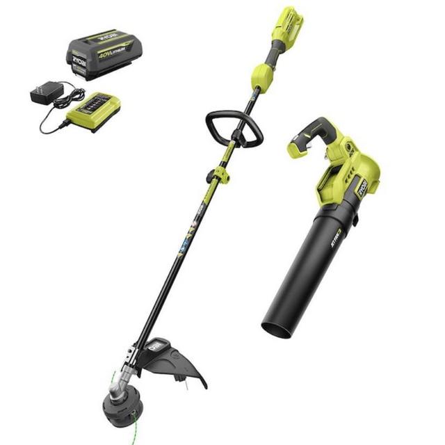 RYOBI40V Brushless Cordless Battery Attachment Capable String Trimmer with 4.0 Ah Battery and Charger