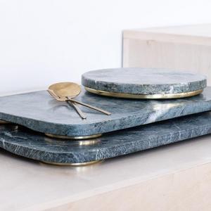 Green Marble Tray with Brass Feet