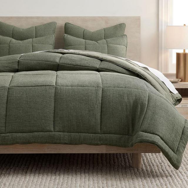 Loden Belgian Flax Linen Waffle Comforter, King/Cal. King