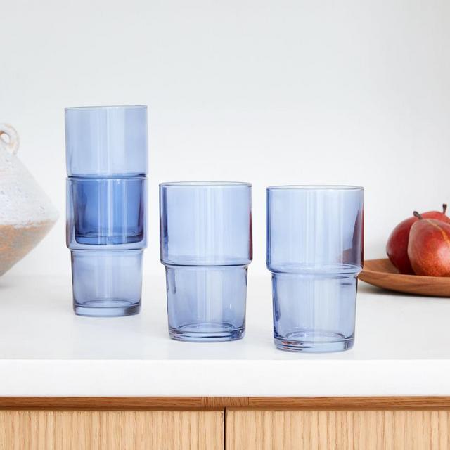 Essential Stacking Glassware, Highball, Glass, Blue, Set of 8, BOM