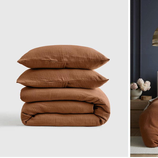 Organic Airy Gauze Duvet Cover Set | Quince in Terracotta