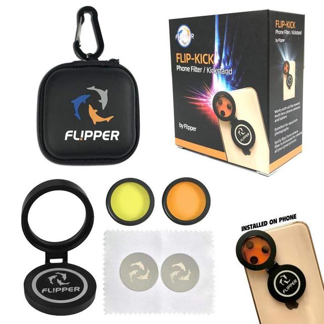 FL!PPER Flipper FlipKick Universal Aquarium Smartphone Camera Lens Filter Kit & Kick-Stand - Colored Fish Tank Filter Lenses – Smartphone Camera Accessories for Coral Reef Aquarium Tank Photography