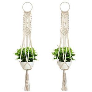 Accmor 2 Pack Macrame Plant Hanger Wall Art with Circular Ring, Pure Handmade Cotton Rope Indoor Outdoor Balcony Patio Deck Ceiling Plant Holder