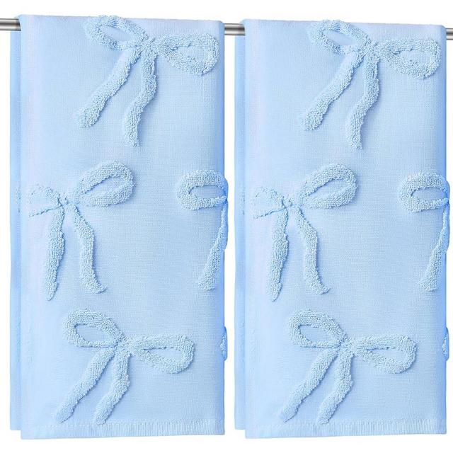 FuWeave 2 Pcs Blue Hand Towels for Bathroom Coquette Bow Hand Towels 100% Cotton Absorbent Decorative Jacquard Weave Bath Decor Preppy Bathroom Decor Gift, 13.7 x 29.5 Inch