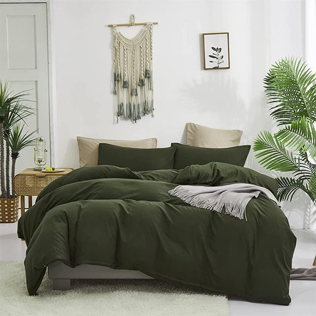 Luxlovery Army Green Comforter Set King Dark Green Bedding Comforter Set Solid Blackish Green Minimalist Bedding Set Cotton Soft Breathable Blanket Quilts Modern Dark Green Comforter Set