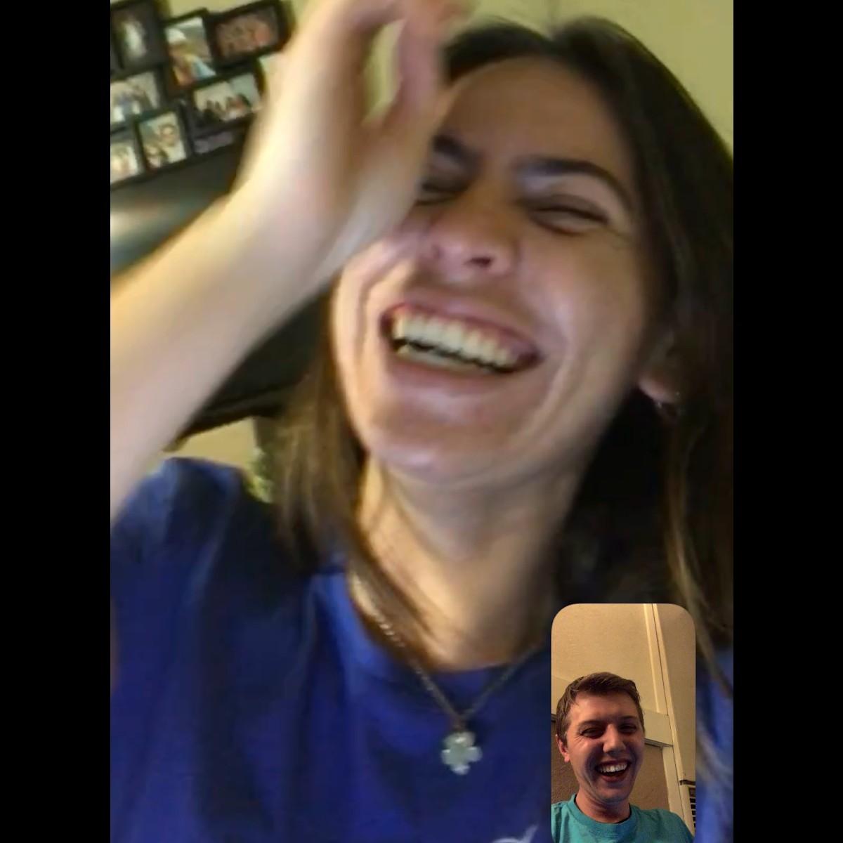 Why are we laughing? Top Guess: Sierra told a corny joke and is laughing super hard at it and Jordie is laughing that she found it so funny.