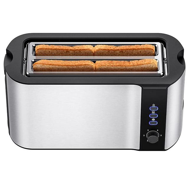 Toaster 4 Slices, DyBaxa Stainless Steel Toaster with 2 Slice Long Slots, 6 Browning Control, Removal Crumb Tray, Compact Countertop Toaster for Sourdough, Artisan Breads, Croissant, Muffins
