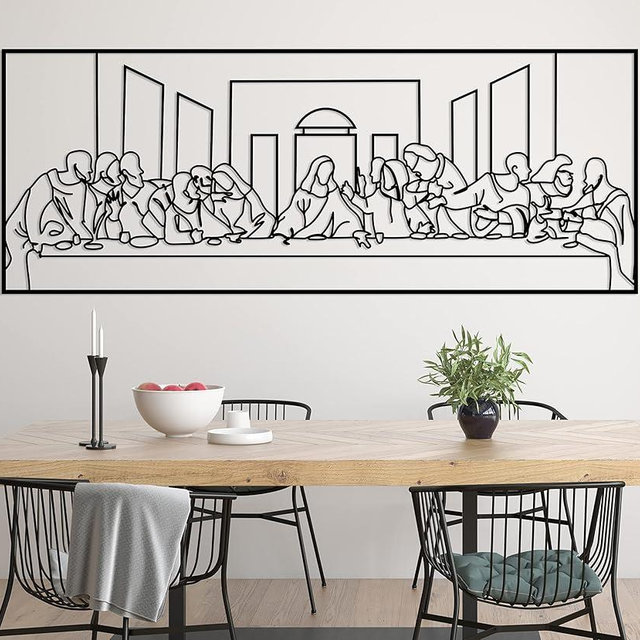 DecoSoul The Last Supper Metal Wall Art by Leonardo Da Vinci Artwork, Christian Metal Wall Decor, Jesus Line Art, Religious Wall Hanging Decor, Gift for Christian, (Black, 37.4 x 14.37” / 95 x 36.5 cm)