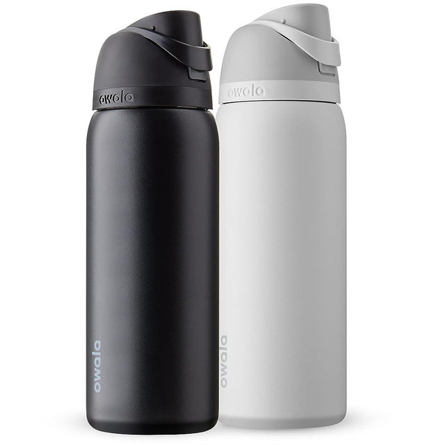 Owala FreeSip Insulated Stainless Steel Water Bottle with Straw for Sports and Travel, BPA-Free, 24-Ounce 2-Pack, Shy Marshmallow and Very, Very Dark