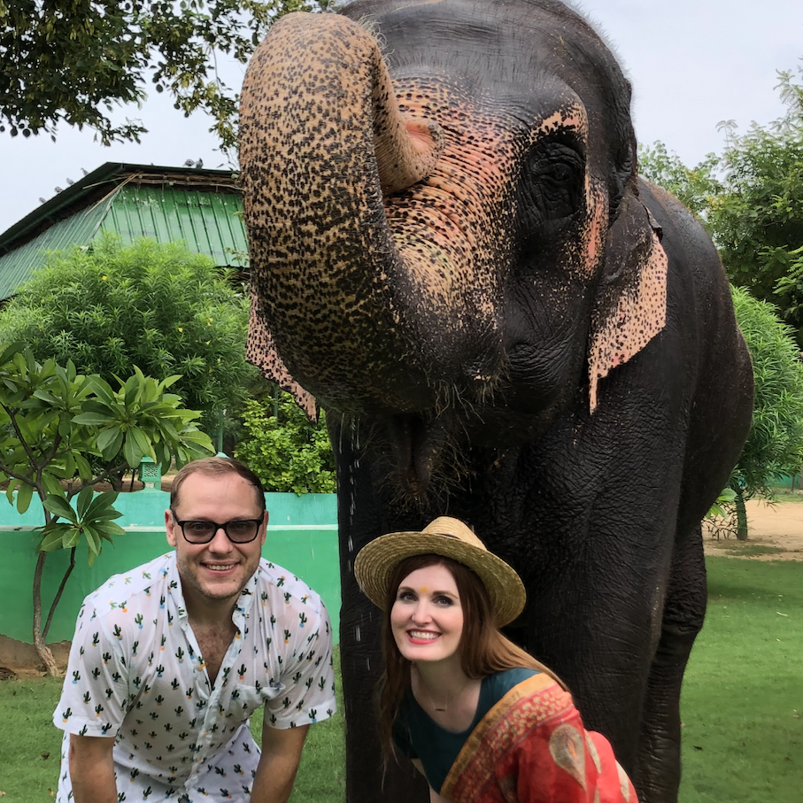 Playing with elephants in India