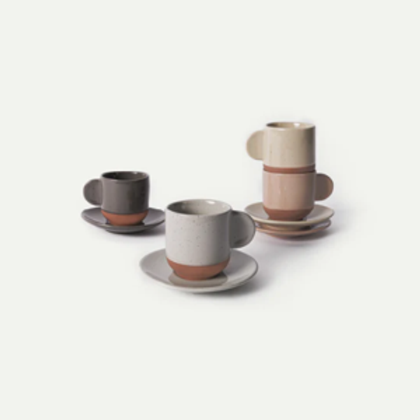 Assorted Neutrals Espresso Cups; Saucers Quartet