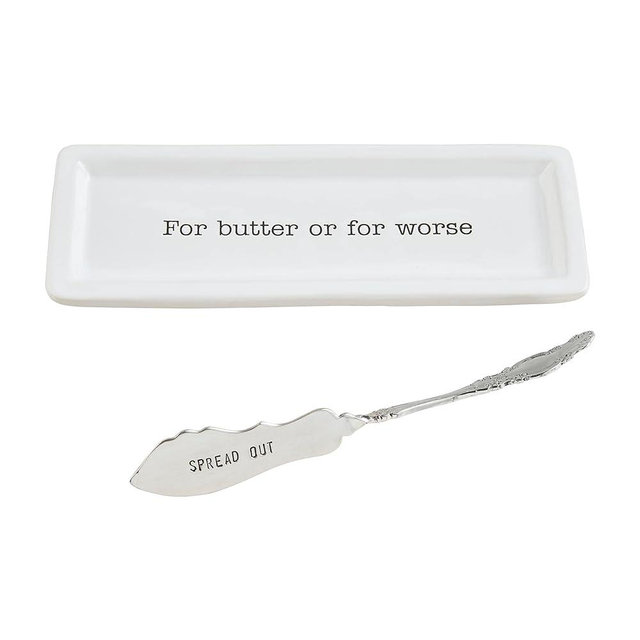 Mud Pie Circa Butter Dish and Spreader Set, White, 3" x 8 1/2"