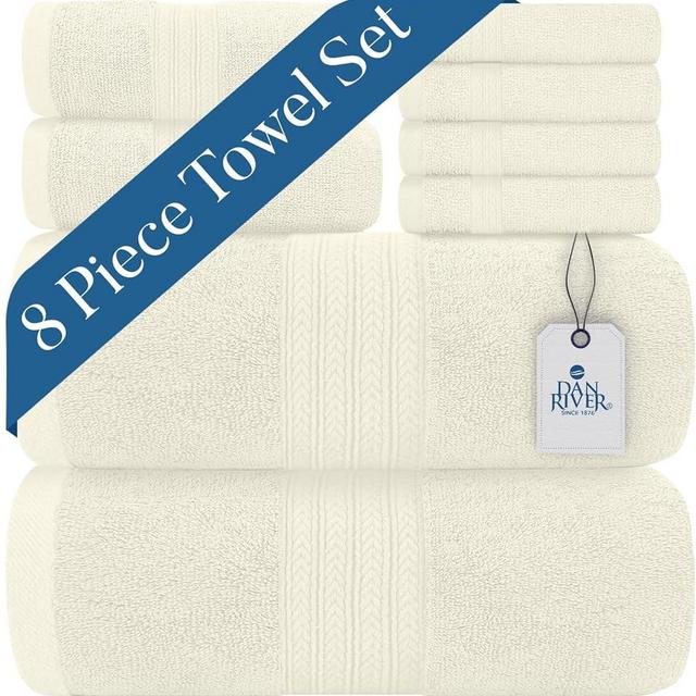 DAN RIVER 100% Luxurious Cotton Bath Towels Set - Premium Quality Pack of 8 - Ultimate Comfort and Absorbency for Bathroom, Luxury Bath Towels Set for Home & Spa (27" x 54"), Cannoli-Cream