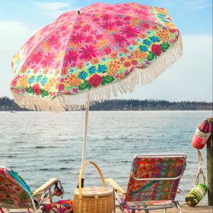 Beach Umbrella - Hot Pink Floral - Natural Life