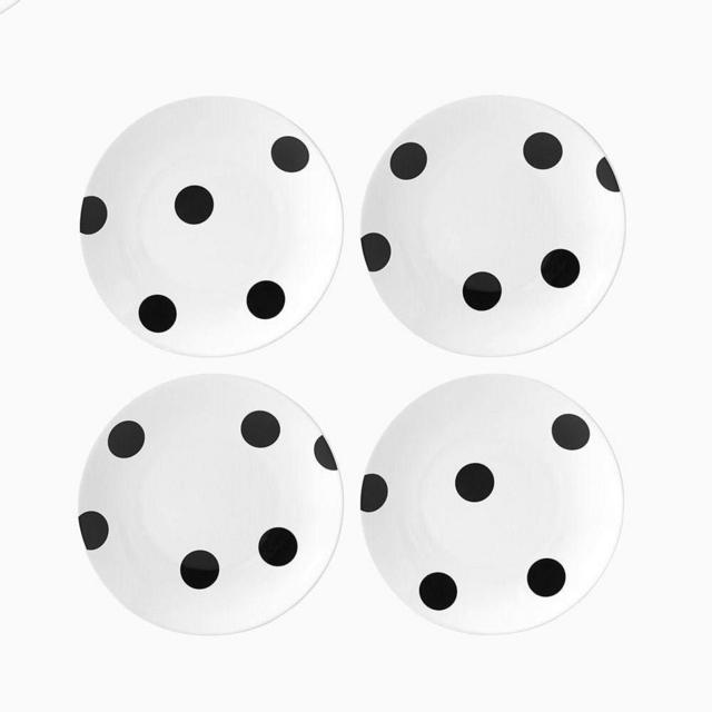 KATE SPADE Deco Dot 4-piece Tidbit Plate Set, 2.45 LB, White