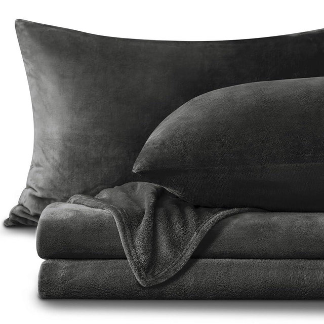 BEDELITE Flannel Sheets King Size Dark Grey - Super Soft Fleece Sheets Set Fluffy Extra Plush, 4 Piece(Include Fitted Sheet, Flat Sheet, 2 Pillowcases)