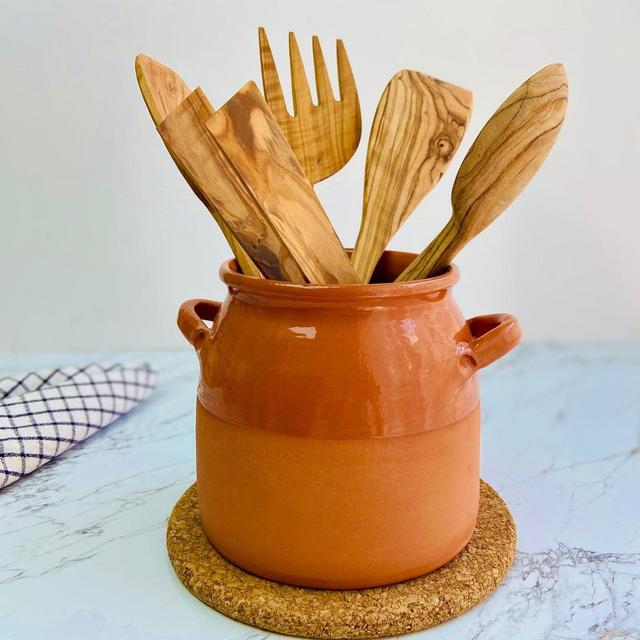 Large Pottery Utensil Holder, Ceramic Spoon Caddy, Rustic Farmhouse Storage Jar, Kitchen Counter Organizer & Rest Pot , New House Cook Gift