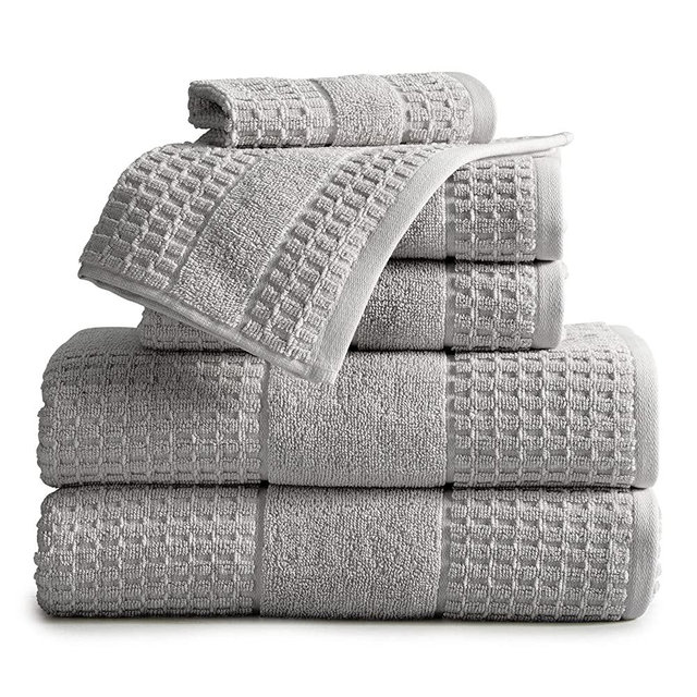 100% Cotton Super Soft Luxury Towel Set | Quick-Dry and Highly Absorbent | Waffle Textured | 550 GSM | 2 Bath Towels, 2 Hand Towels, & 2 Washcloths | Harper Collection (Light Grey)