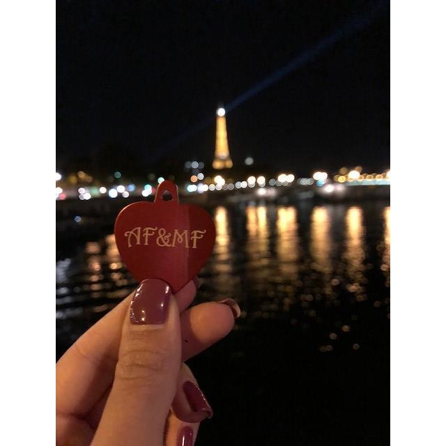 We had a heart tag engraved with our initials and threw it into the Seine river in Paris and made a wish. Melissa's wish came true :)