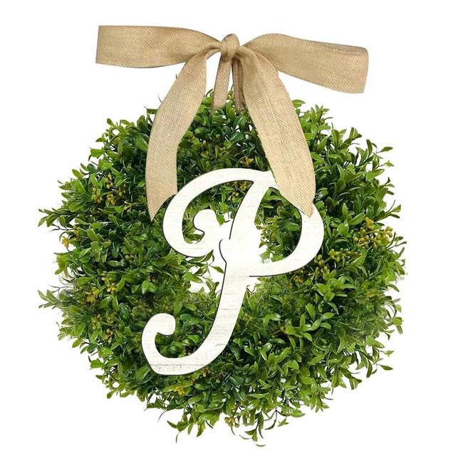 Letter Wreaths for Front Door, Letter Door Hangers Last Name Wreaths Garlands Custom Monogram Single Initial Letter for Front Door Letter Decor (P)