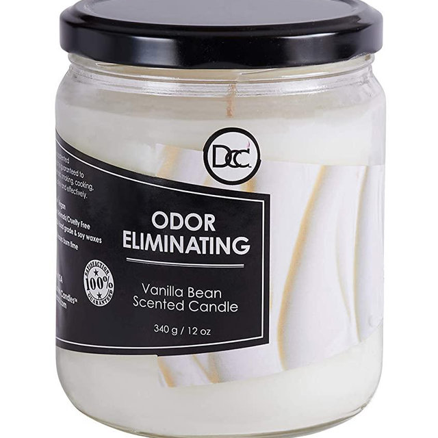 Vanilla Bean Candle - Odor Eliminating Highly Fragranced Candle - Eliminates 95% of Pet, Smoke, Food, and Other Smells Quickly - Up to 80 Hour Burn time - 12 Ounce Premium Soy Blend