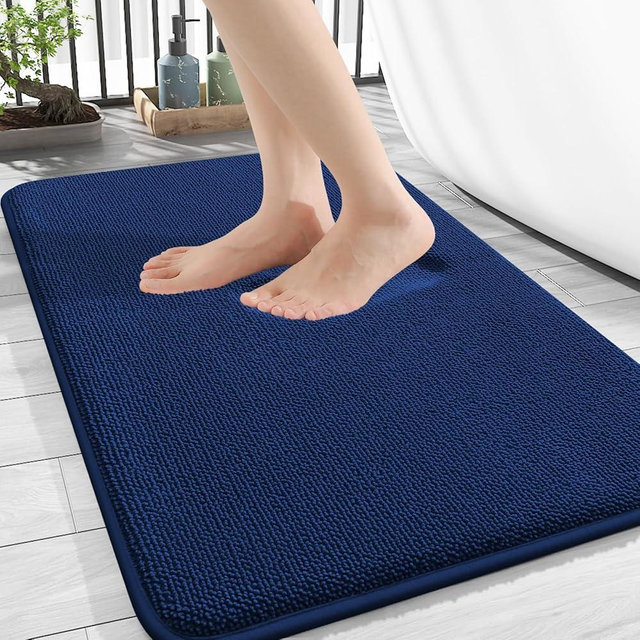 OLANLY Thick Memory Foam Bath Mat Rug 30x20, Extra Soft Absorbent Bathroom Rug, Quick Dry Bath Mats, Non-Slip, Machine Washable Carpet for Bathroom, Tub and Shower, Home Decor Accessories, Navy