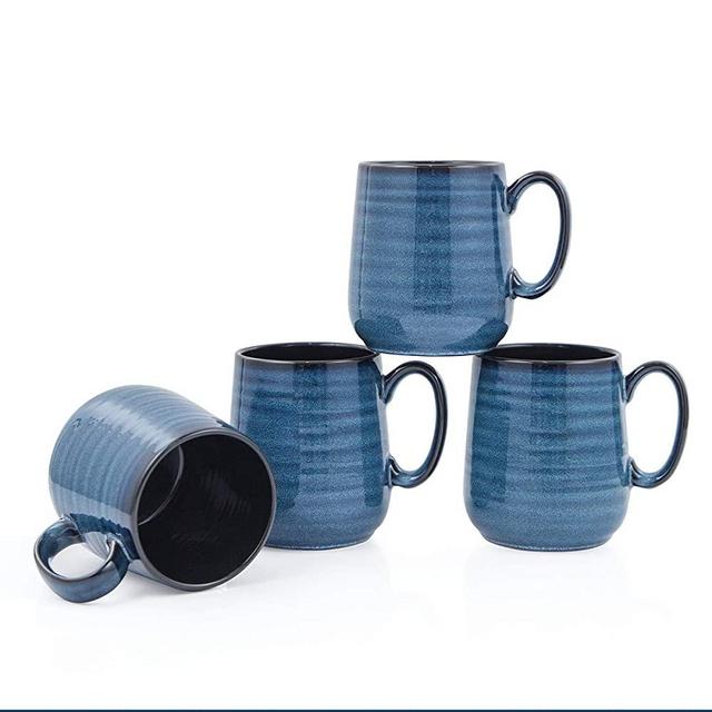 Hasense Coffee Mugs Set, 12 Ounce Porcelain Mug Set of 4 with Handle for Coffee Tea and Cocoa, Navy