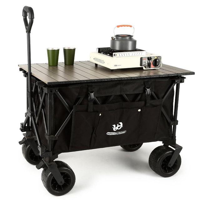 Whitsunday Collasible Wagon Cart, Large Capacity Wagon,Camping Beach Wagon Outdoor Picnic All-Terrain Wheels Heavy Duty Utility Wagon Cart for Grocery Gardening Shopping Fishing Black