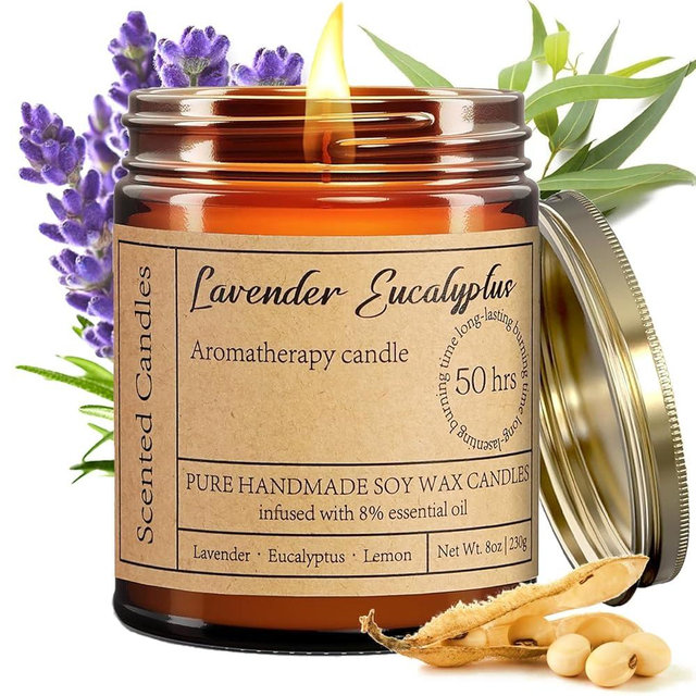 Liofeve Lavender Eucalyptus Candles for Home Scented - 8oz Aromatherapy Candles for Relaxation Anxiety Stress Relief Non Toxic, Calming Candles Gifts for Women Soothing Relaxing Bath Yoga Meditation