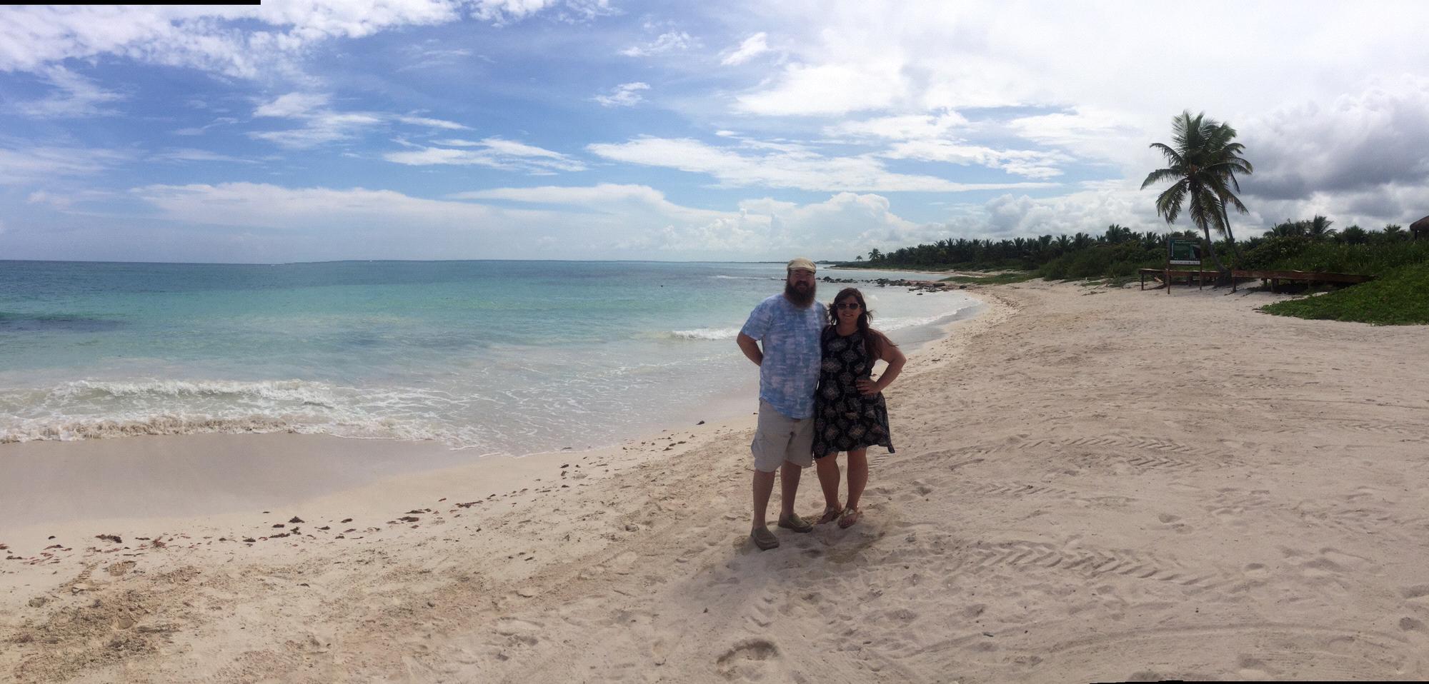 On the beach at Lacy's wedding in Tulum.