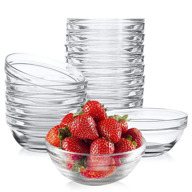 CookTaitai 3.5 Inch 15 Pcs Mini Meal Bowls for Prep, 4 oz Glass Ramekins Bowls, Stackable Clear Serving Bowls for Salad, Dessert, Dips, Nut, Candy Dishes, Stackable and Dishwasher Safe Kitchenware