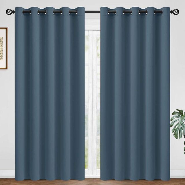 COSVIYA Curtains 84 inch Length 2 Panels Grommet Room Darkening,Thick Polyester Light Blocking Insulated Thermal Stone Blue Curtain Drapes for Bedroom/Living Room,62x84 inches