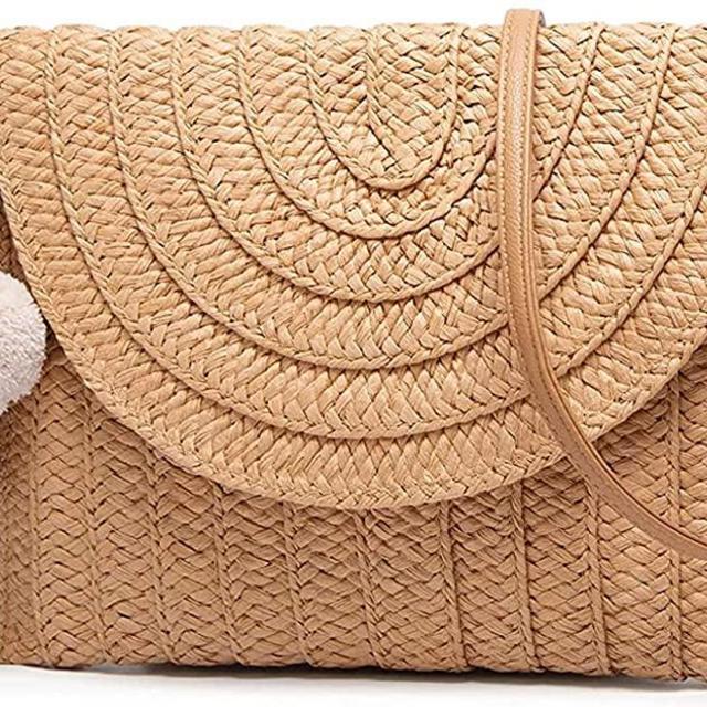 Straw Clutch Purse Summer Beach Crossbody Bags Shoulder Purse Woven Rattan Purse Handmade for Women Casual