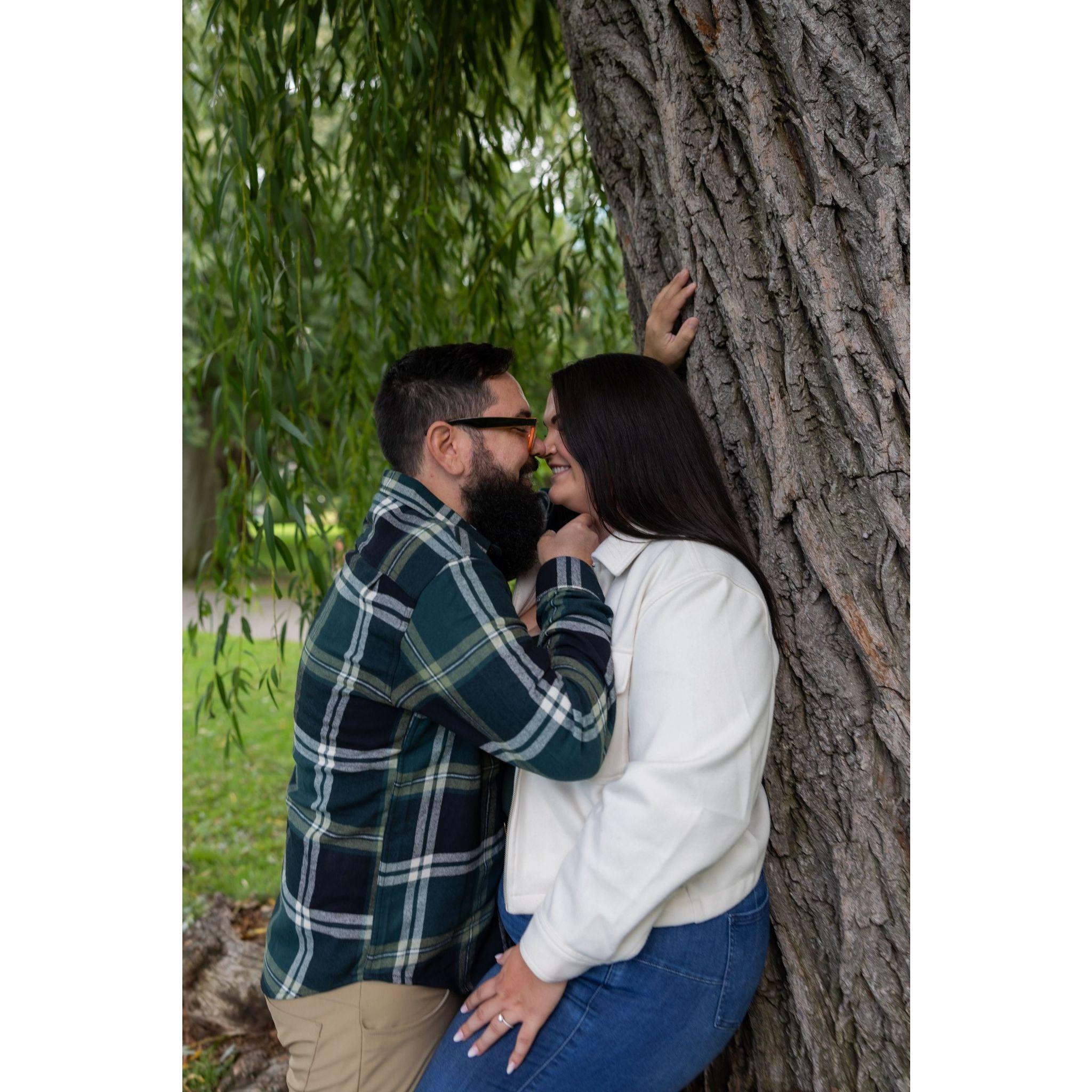Leaning against the tree Joshua proposed at