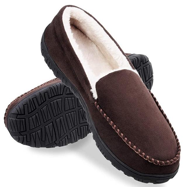 shoeslocker Men Slippers Indoor Outdoor Anti-Slip Slippers for Men Warm Plush