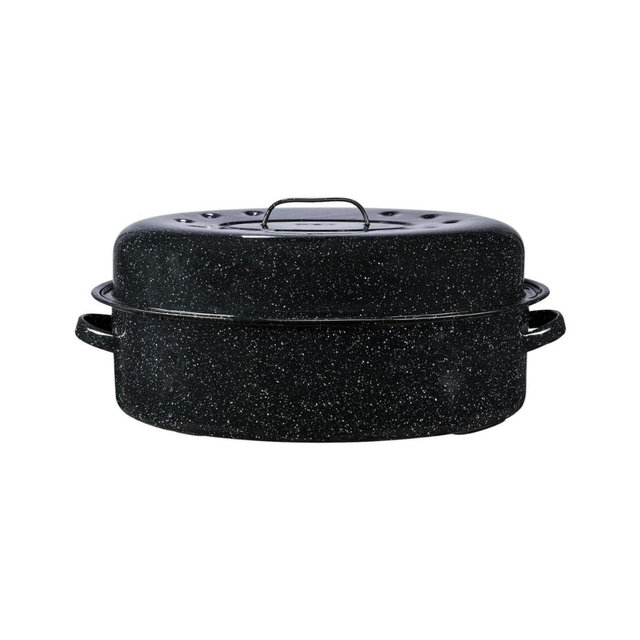 Granite Ware 19-Inch Oval Roaster With Lid, Enameled Steel Design, Up To 20 Lb Poultry/Roast, Resists Up To 932°F, Ideal for Preparing Meals for Two