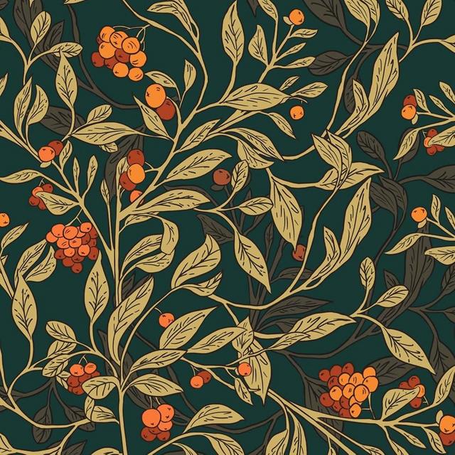 VOLEAAR Dark Green Floral Contact Paper Yellow Gold Leaves Wallpaper Peel Stick Boho Paper for Shelves Cabinets Walls Vinyl Removable Self Adhesive 17.5In x 9.8Ft
