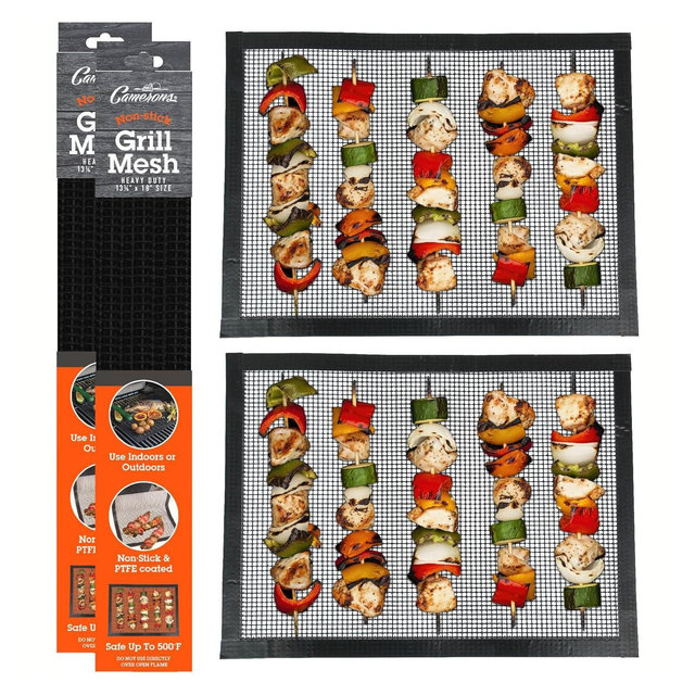 Camerons Grilling Mesh 2 Pack Heavy Duty 100% Non-Stick Reusable Cooking Mesh - Use in Outdoor Grill & Indoor Oven- Heat Safe up to