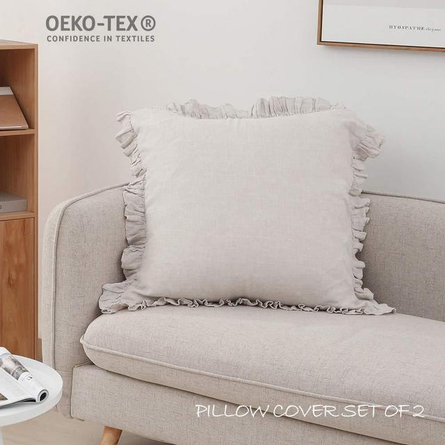 Simple&Opulence 100% Linen Stone Washed Euro Sham with Ruffle 26x26 Inch Pillow Cover Set of 2(Linen, 26"x26")