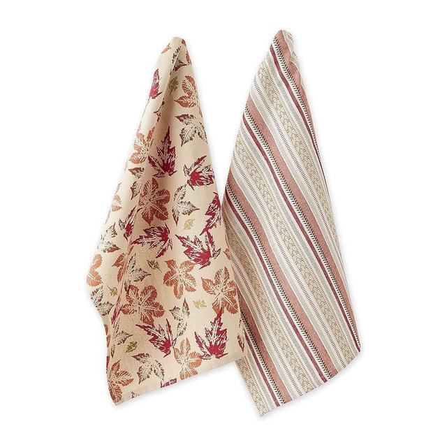 DII Autumn Basics Collection Decorative Thanksgiving & Fall Kitchen, Dish Towel Set, 18x28, Rustic Leaves, 2 Piece