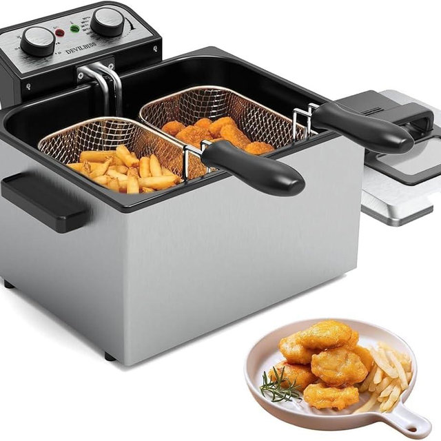 1800W 5 Liters/21 Cups Large Electric Deep Fryer with Baskets for Home Use,Adjustable Temperature，Countertop Deep Fryer Pot,Perfect for Kitchen,1 Basket VEXON Deep Fryer Stainless Steel