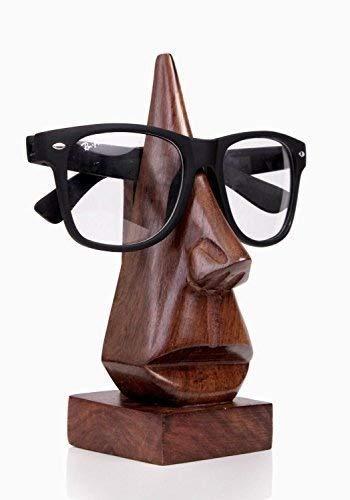 IndiaBigShop Wooden Spectacle Holder Classic Hand Carved Rosewood Nose Shaped Sunglass Holder Stand, Spec Holder, Eyewear Retainer, Eyeglass Stand for Men & Women - 6 Inch