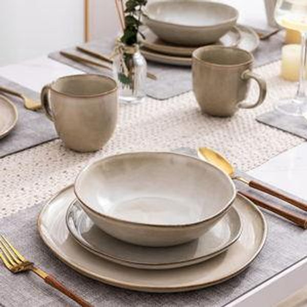 AmorArc Ceramic Dinnerware Sets,Handmade Reactive Glaze Stoneware Plates and Bowls Sets,Highly Scratch Resistant | Dishwasher & Microwave Safe Dishes Set,Service for 8 (24pc)