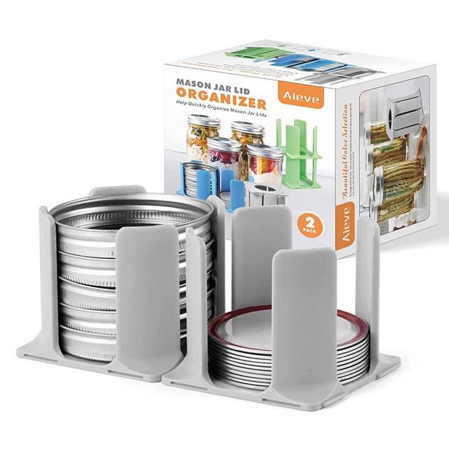 AIEVE Canning Lids Rack, Canning Lid Holder Mason Jar Lid Organizer Jar Lid Stacker Storage Rack for Storing Mason Jar Lids and Rings Compatible with Regular Mouth and Wide Mouth Mason Jar Lids (Grey)