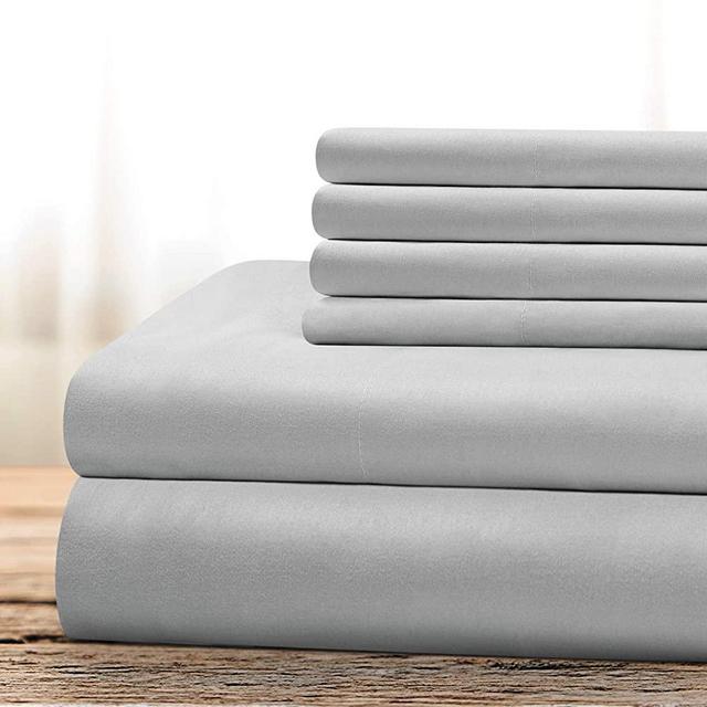 BYSURE Hotel Luxury Bed Sheets Set 6 Piece(King, Light Gray) - Super Soft 1800 Thread Count 100% Microfiber Sheets with Deep Pockets, Wrinkle & Fade Resistant