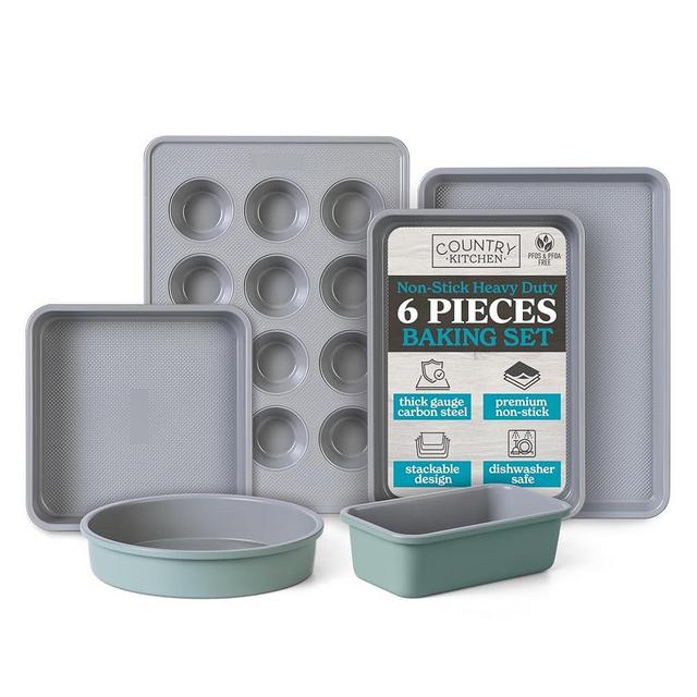 Country Kitchen Nonstick Stackable Bakeware Set - Durable, Easy Release Baking Set, Sage, 6 Pcs