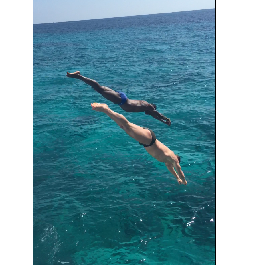 Diving off a two story snorkeling ship into the Andaman Sea
Similan Islands, Thailand January 2016