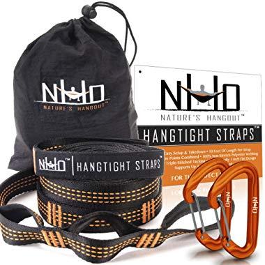 HangTight Hammock Straps With Carabiners - Quick & Easy Setup For All Hammocks. Extra Strong, Lightweight & Tree Friendly. No Stretch Polyester. 20 Feet Long & 32 Adjustable Loops Total